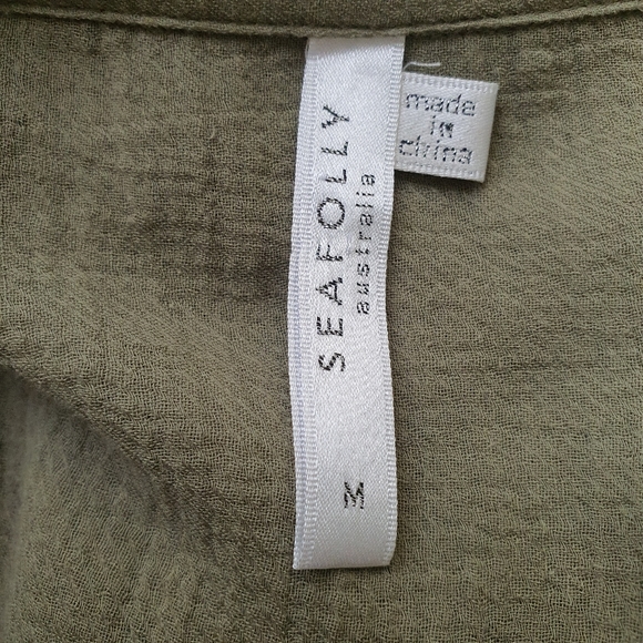 Seafolly Khaki Green Beach Cover Up Boyfriend Shirt Oversized Size M - Picture 2 of 14